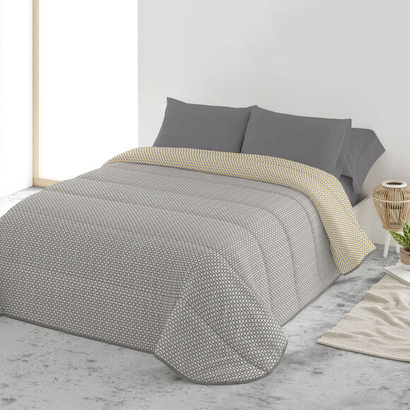 Couette microfibre micro imprimé graphique 200 g/m² (gris / jaune) Couette microfibre micro imprimé graphique 200 g/m² (gris / jaune)